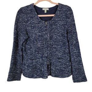 J. Crew Woven Knit Peplum Jacket Sz Medium Navy Blue & White Business Casual VGC
